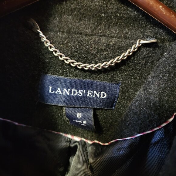 Women's Size 8 Lands' End Black Double Breasted Wool Cashmere Blend Pea Coat - Picture 8 of 10